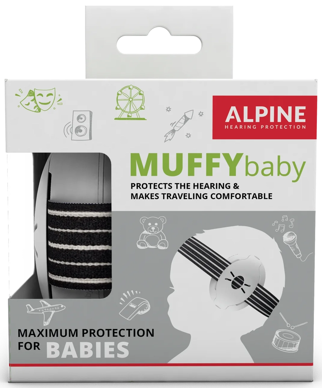 Alpine Muffy Baby Høreværn Til Baby   -3år  Zebra Sort Hvid