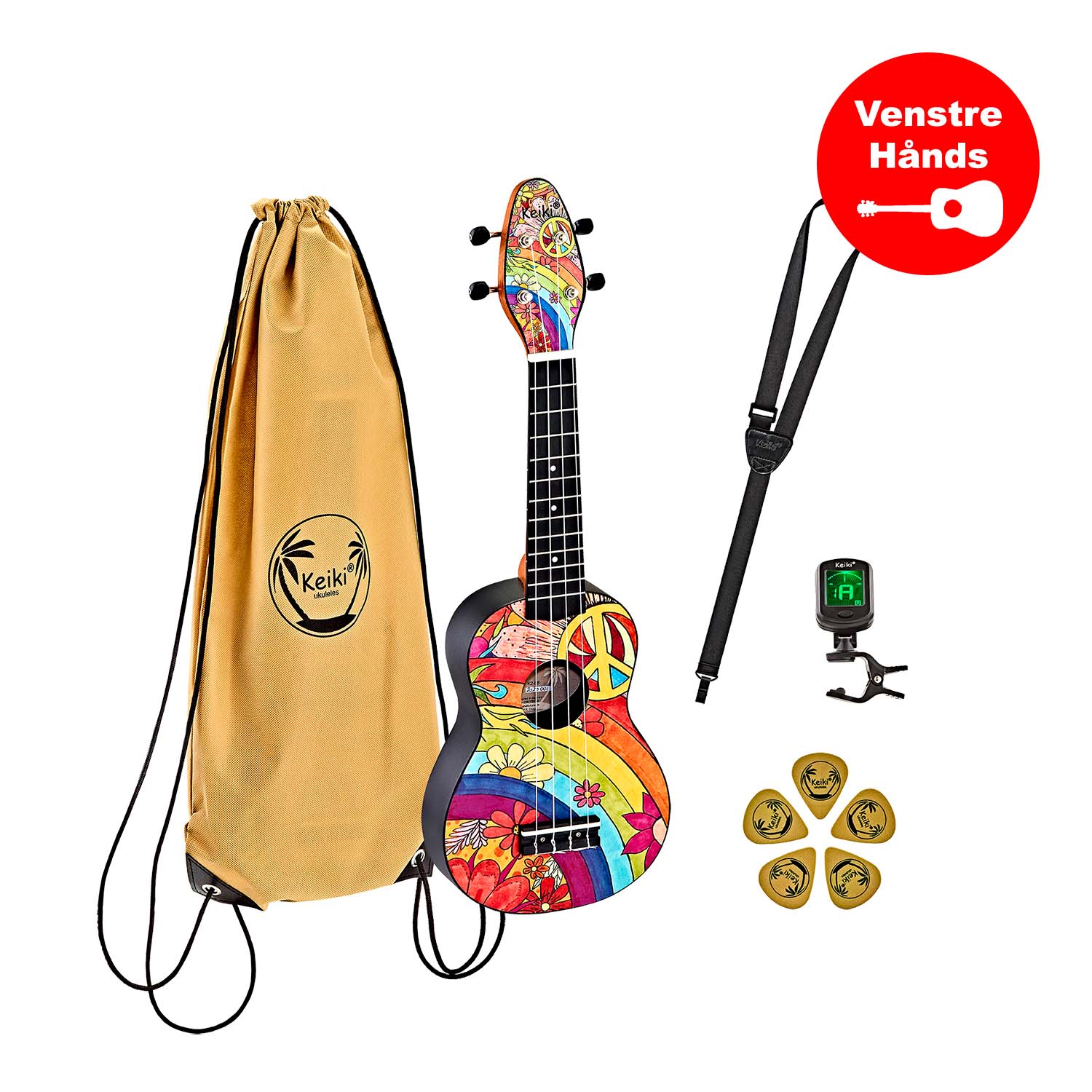 Ortega Keiki K2  Quot Peace 68 Quot  Sopran Ukulele Pack Venstrehånds