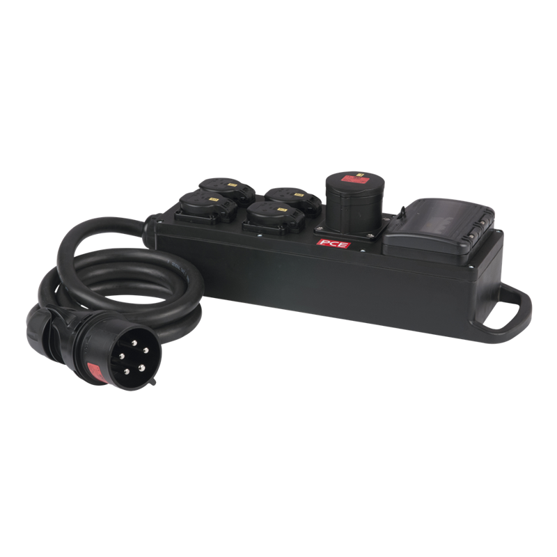 Pce Strømsplitter Cee 32   Ind Til 4x Schuko   1x Cee 16   5p Out